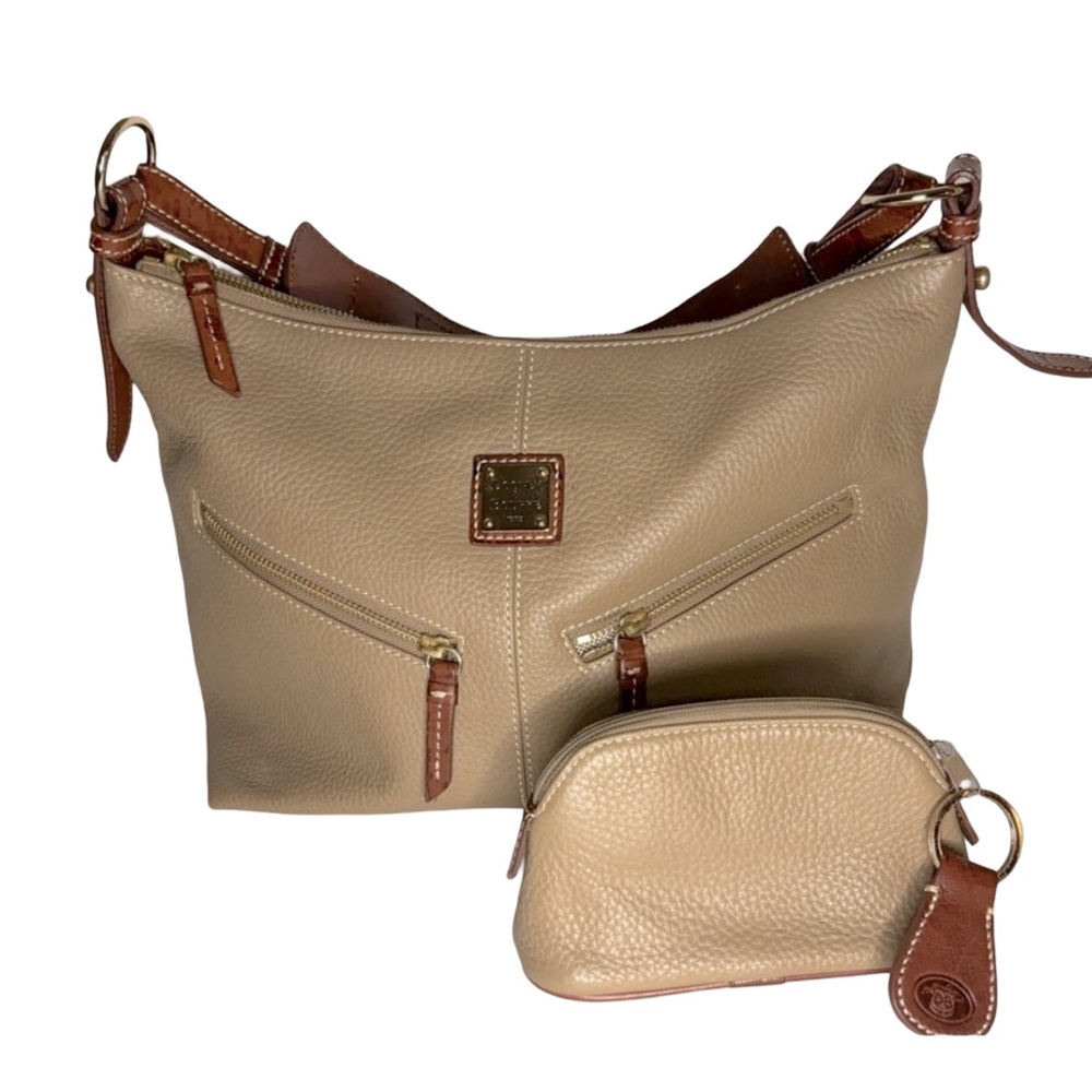 Vintage Dooney & Burke Taupe Mary Pebble Grain Leather Purse with Pouch